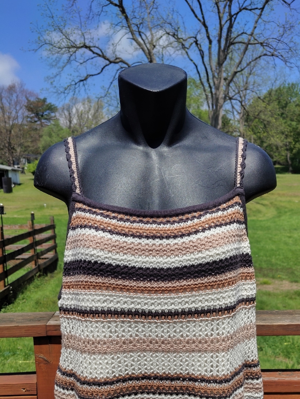 American Eagle White and Brown Striped Crocheted Knit Sundress Size Large New - Picture 2 of 12